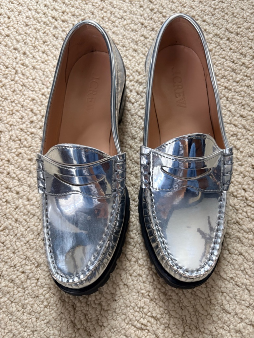 J. Crew Metallic Silver Penny Loafers